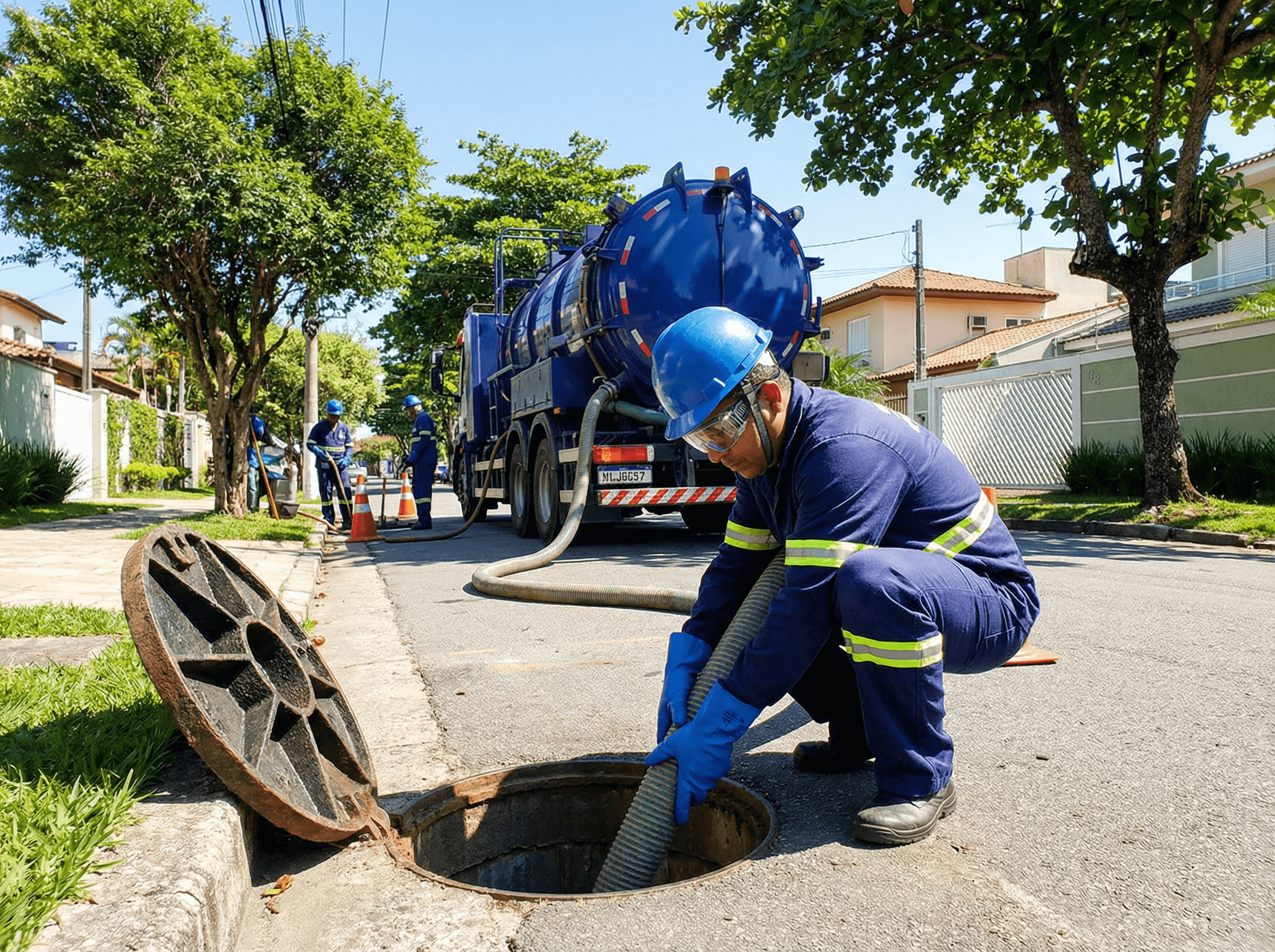 Caminhão da Filtroamb realizando limpeza de fossa séptica
