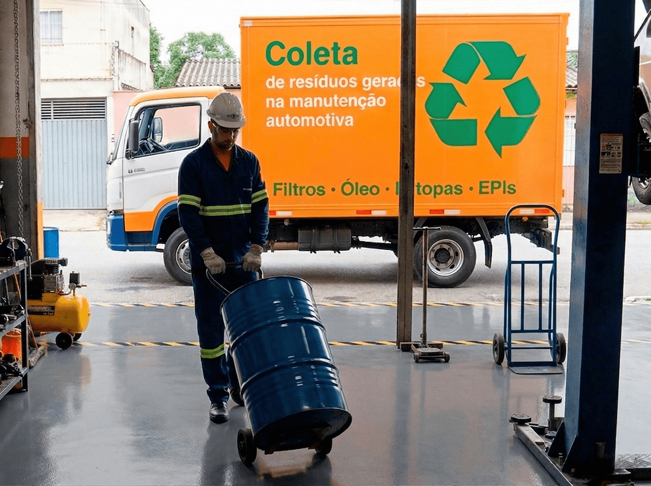 Depósito de óleos usados em oficina automotiva